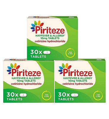 Piriteze Antihistamine Allergy Relief Tablets, Cetirizine  Pack of 30 x 3 Bundle