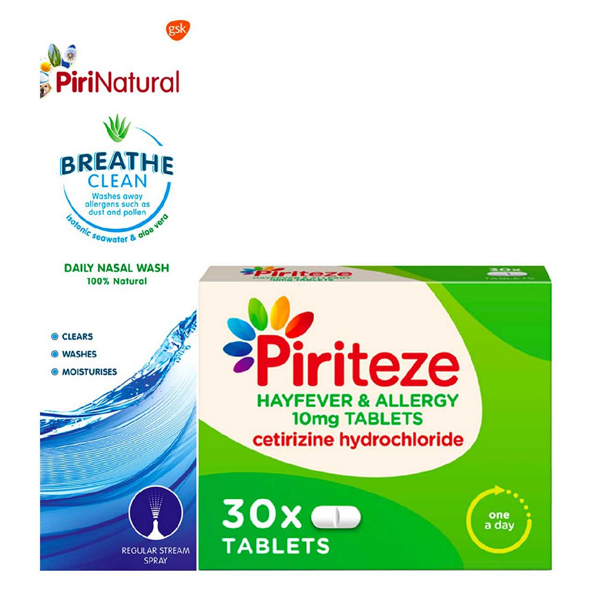 Piriteze Allergy Relief Tablet & Piri Natural Nasal Spray Bundle