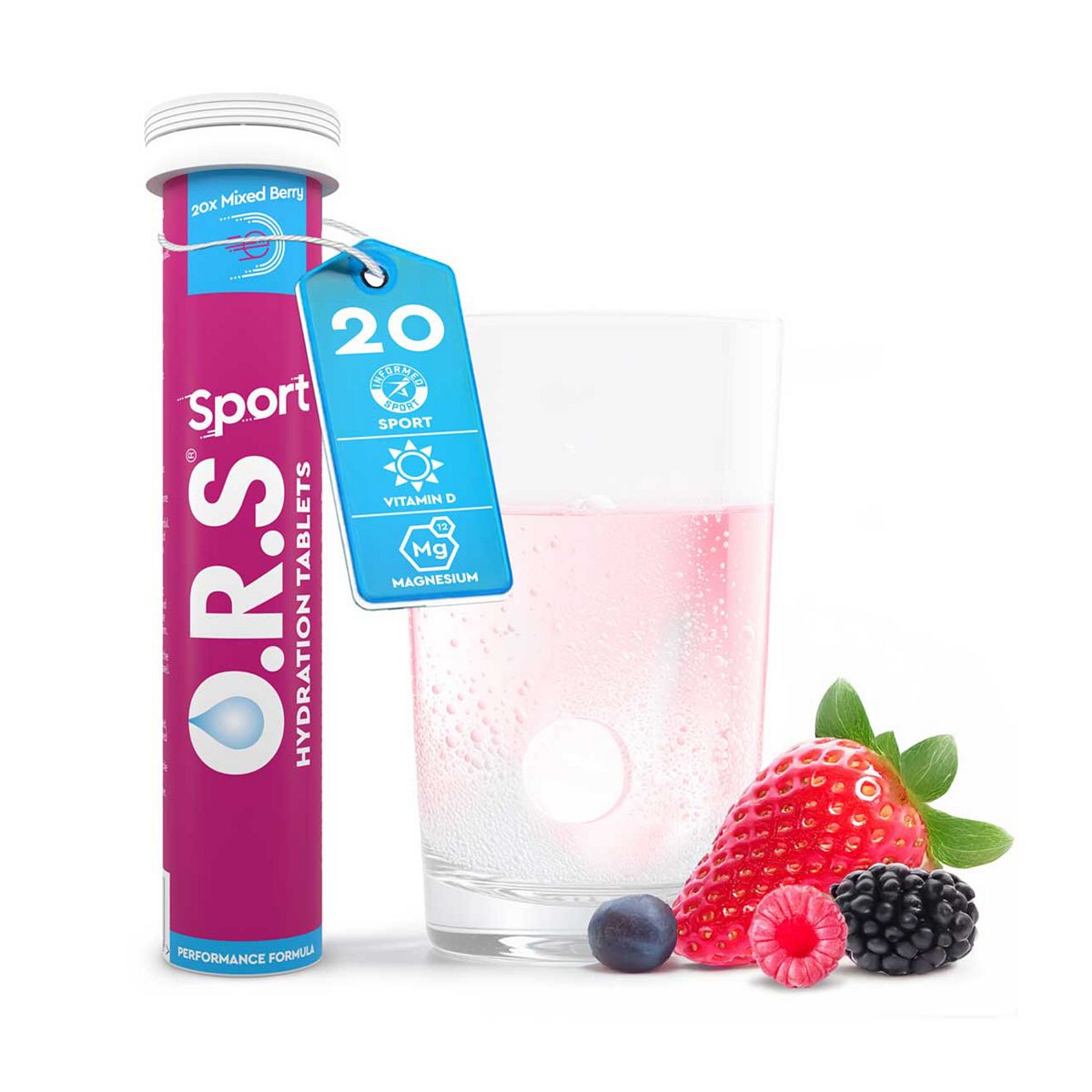 ORS O.r.s Hydration For Sports, Mixed Berry Electrolyte Tablets With Vitamin D & Magnesium - 20
