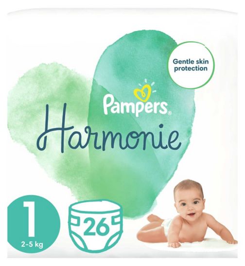 Pampers Harmonie Size 1, 26 Nappies, 2kg-5kg, Essential Pack