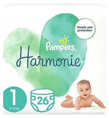Pampers Harmonie Size 1, 26 Nappies, 2kg-5kg, Essential Pack