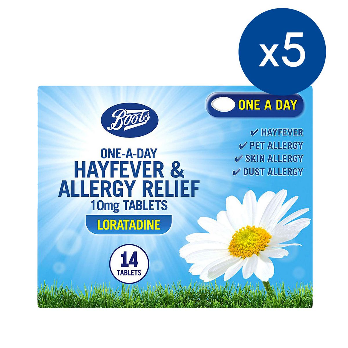 Healthcare Bundles Boots One-A Day Hayfever & Allergy Relief Loratadine - 5 X 14 Tablets Bundle
