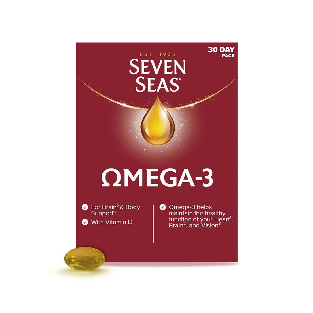 Seven Seas Omega-3 Fish Oil + Vitamin D For Whole Body Health, 30 One-A-Day Capsules, 1 Month Supply