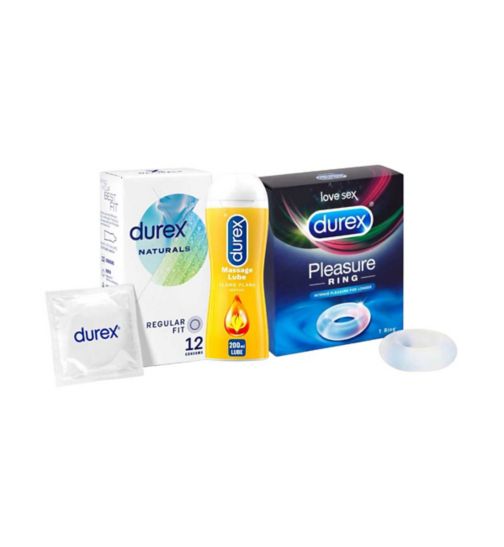 Durex Natural Condoms 12s, Sensual Lube & Pleasure Ring Bundle