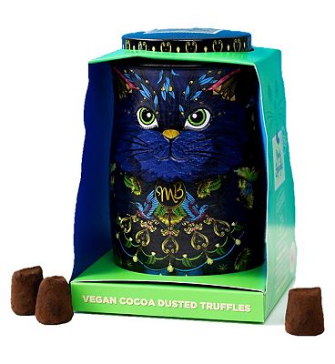 Monty Bojangles Midnight Prince Cat Tin Gift with Cocoa Nib Nights Cocoa Dusted Vegan Truffles 135g