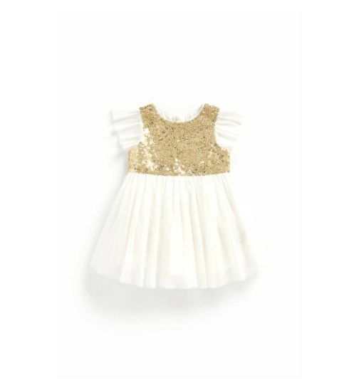White And Gold Sequin Occassion Dress
