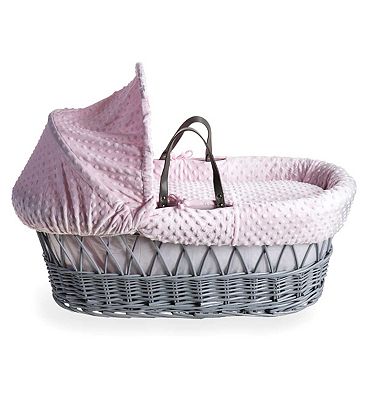 Clair de Lune Dimple Pink Wicker Basket & Deluxe Stand Grey