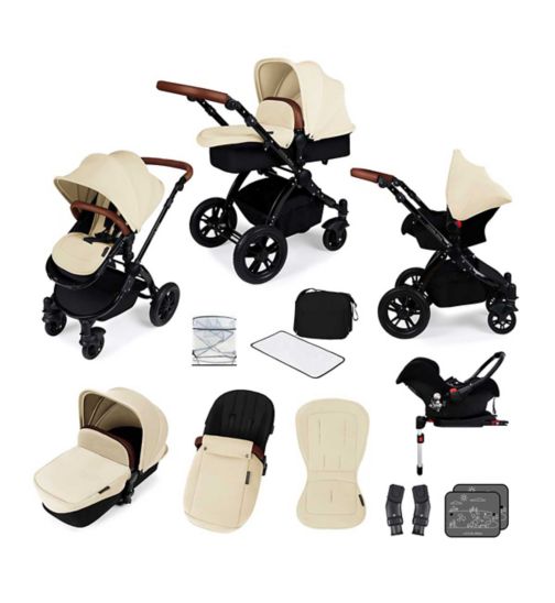 Ickle Bubba Stomp V3 travel system with galaxy car seat & isofix base black/sand