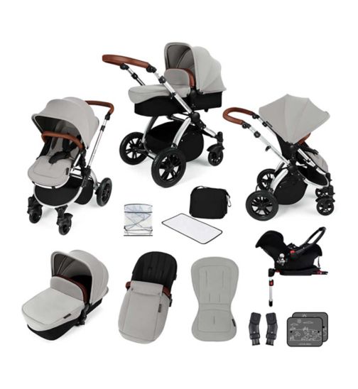 Ickle Bubba Stomp V3 travel system with galaxy car seat & isofix base silver colour