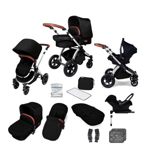 Ickle Bubba Stomp V4 travel system with galaxy car seat & isofix base chrome/midnight
