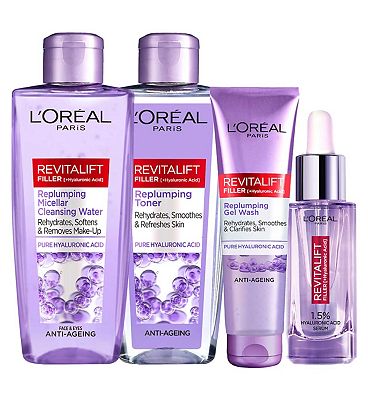 LOreal Paris Revitalift Filler Hyaluronic Acid Evening Skincare Routine Bundle