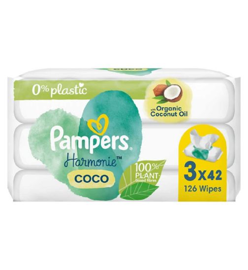 Pampers Harmonie Coco Plastic Free Baby Wipes 42s x3