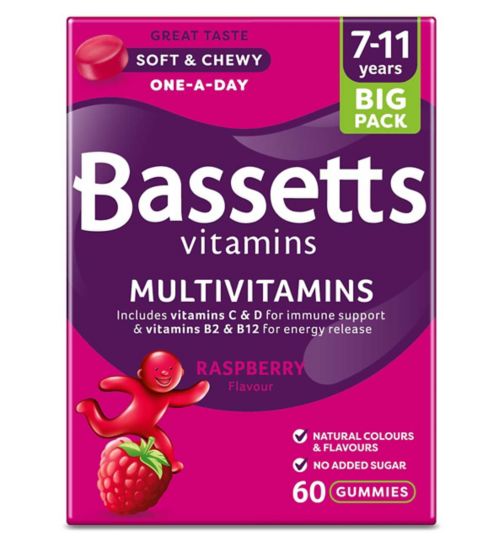 Bassetts Multivitamins Raspberry Flavour Soft and Chewies 7-11 Years - 60 Pack