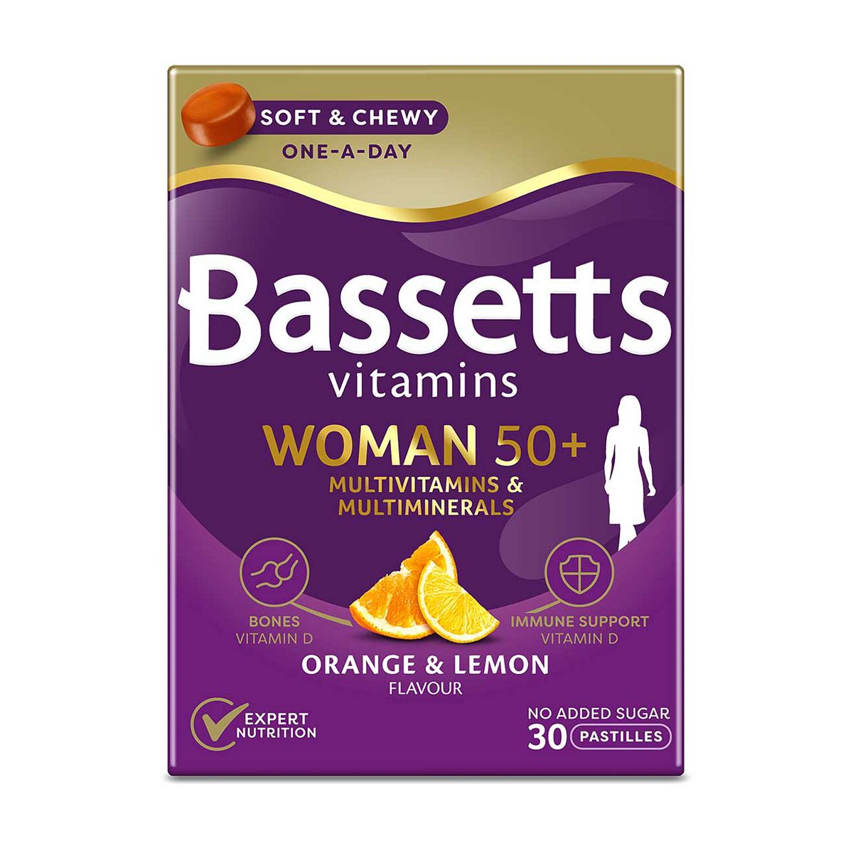 Bassetts Woman 50+ Multivitamins & Multiminerals Orange Lemon Flavour 30 Gummy Pastilles