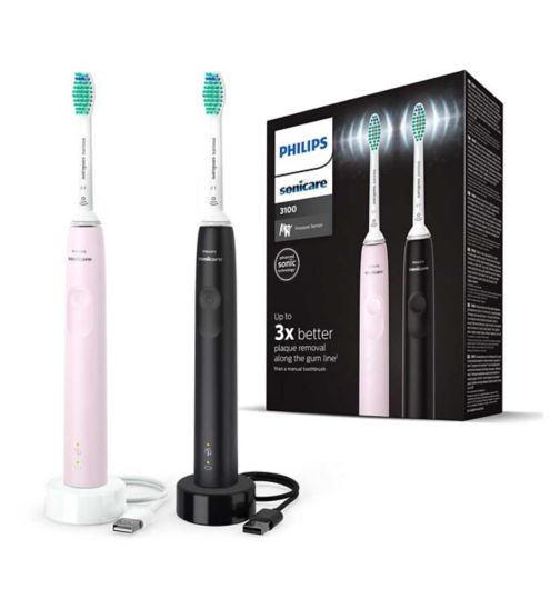 Philips Sonicare Series 3100 Toothbrush - Dual Pack Sugar Rose and Black HX3675/15