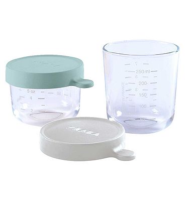 Beaba Set of 2 Glass Storage Jars (150 ml airy green / 250 ml light mist)