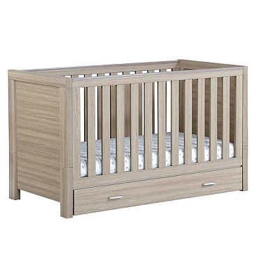 Babymore Luno Cot Bed with Drawer - Oak