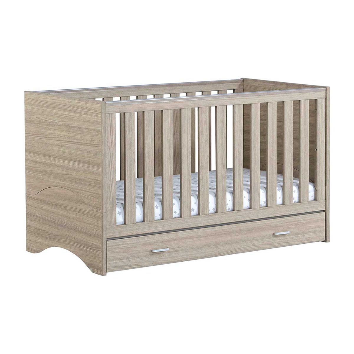 Babymore Veni Cot Bed With Drawer - Oak