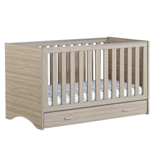 Babymore Veni Cot Bed with Drawer - Oak