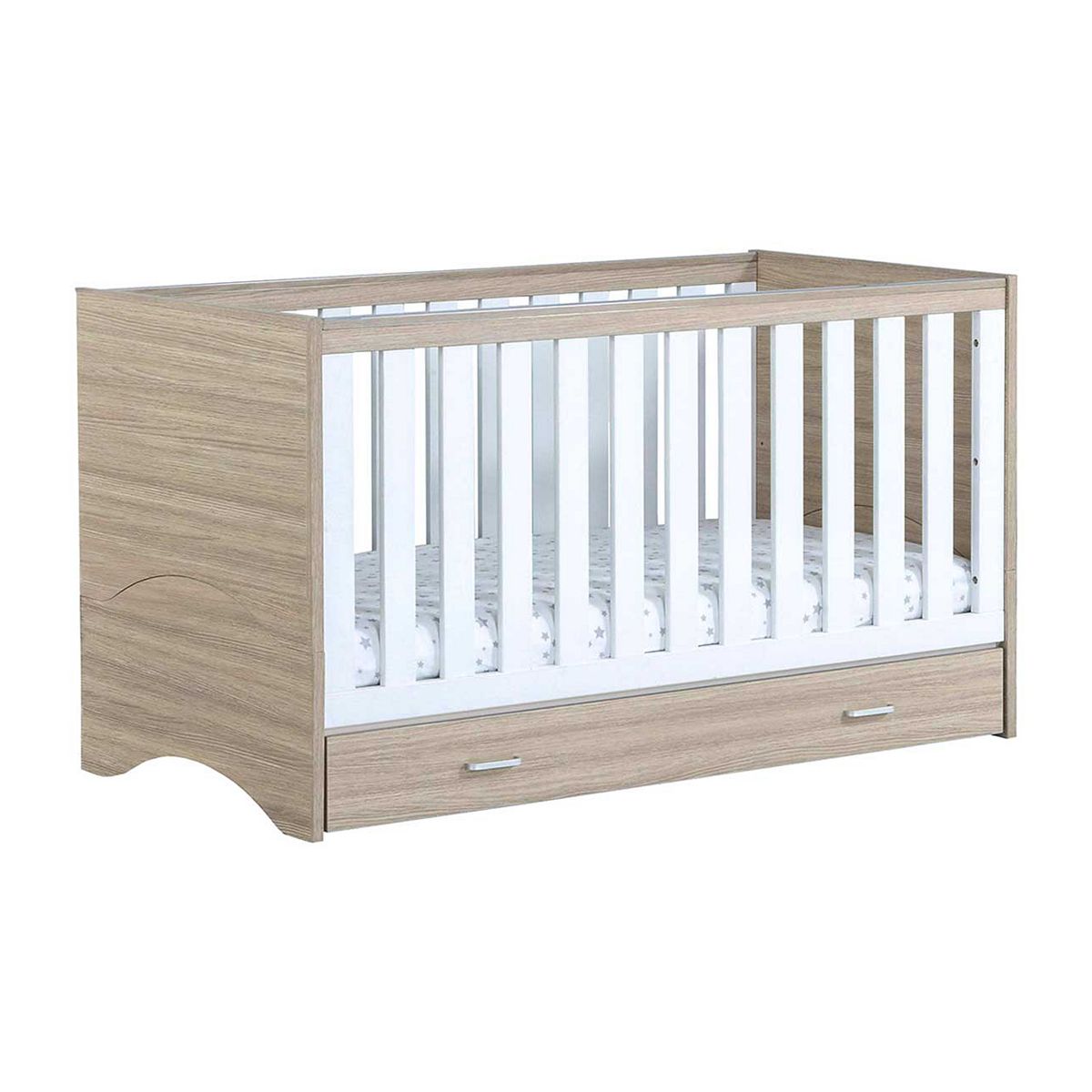Babymore Veni Cot Bed With Drawer - Oak White