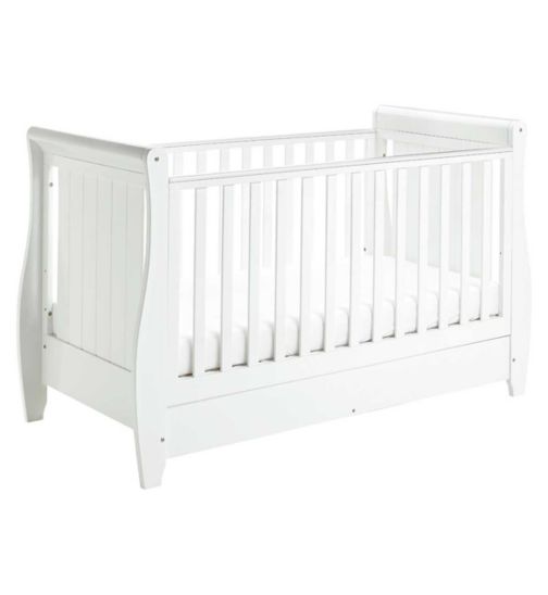 Babymore Stella Sleigh Cot Bed Dropside with Drawer - White