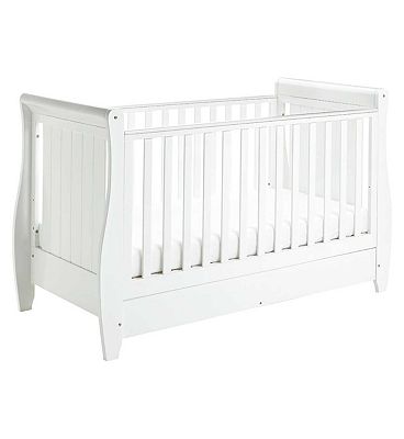 Babymore Stella Sleigh Cot Bed Dropside with Drawer - White