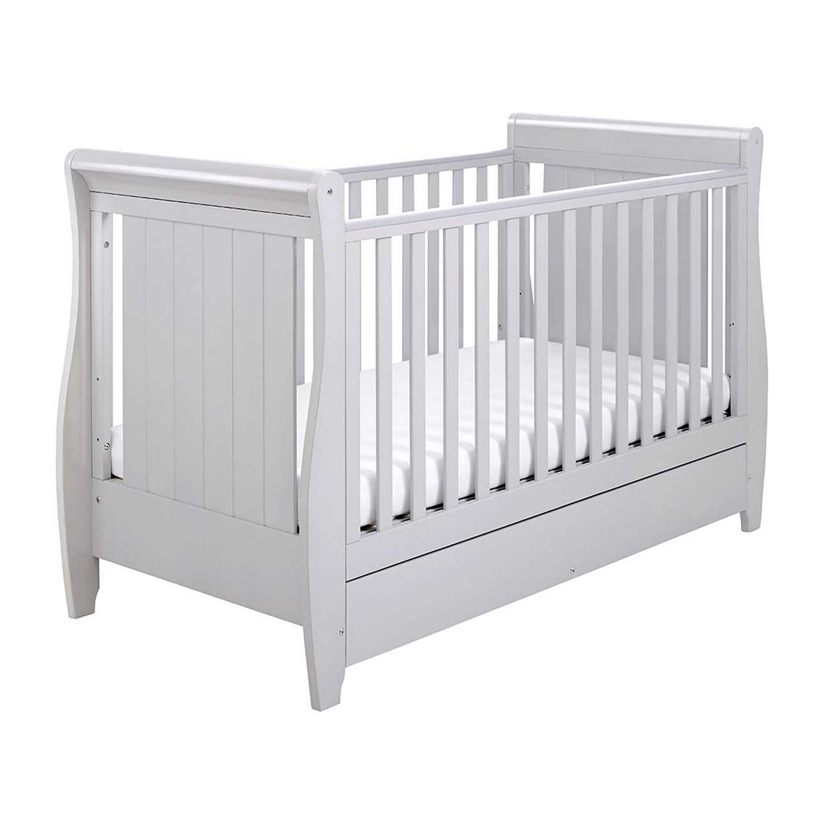 Babymore Stella Sleigh Cot Bed Dropside With Drawer - Grey
