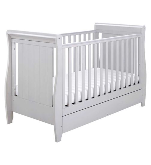 Babymore Stella Sleigh Cot Bed Dropside with Drawer - Grey