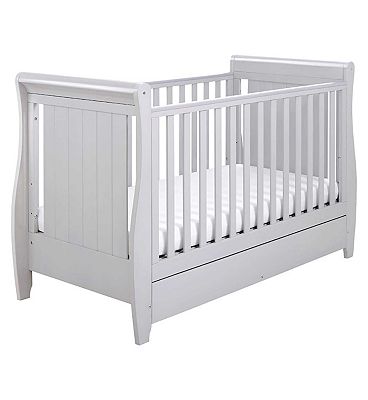 Babymore Stella Sleigh Cot Bed Dropside with Drawer - Grey