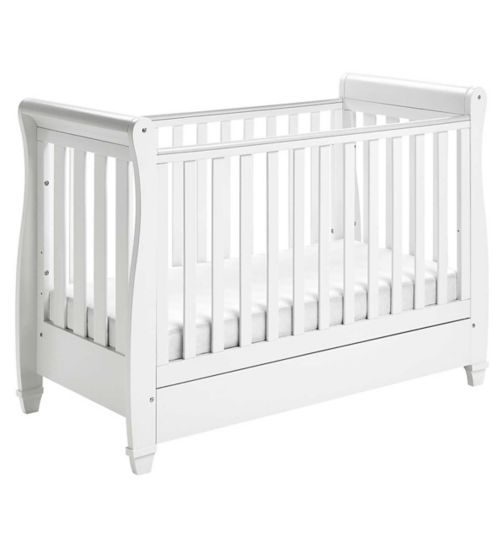 Babymore Eva Sleigh Cot Bed Dropside with Drawer - White