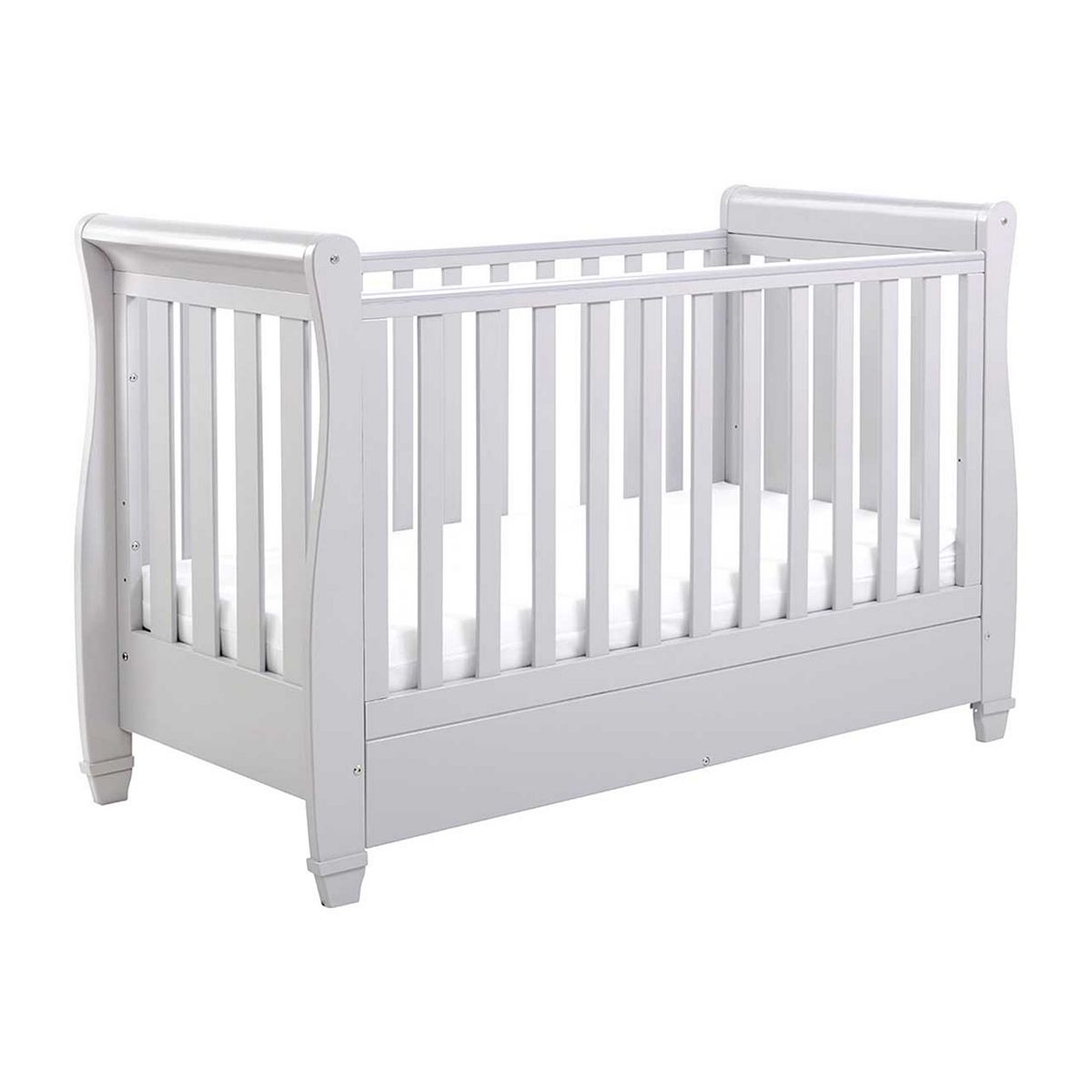 Babymore Eva Sleigh Cot Bed Dropside With Drawer - Grey