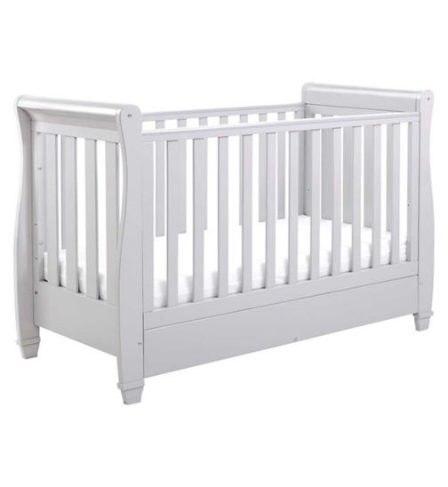 Babymore Eva Sleigh Cot Bed Dropside with Drawer - Grey