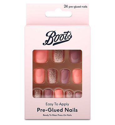 Boots pre glued nails peach delight 24s