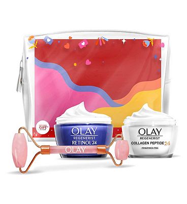 Olay Giftset Collagen Peptide Day, Retinol 24 Face Night Cream, Face Roller