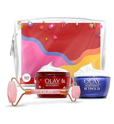 Olay Giftset Regenerist Day + Retinol 24 Night Face Cream, Free Face Roller, 100ml