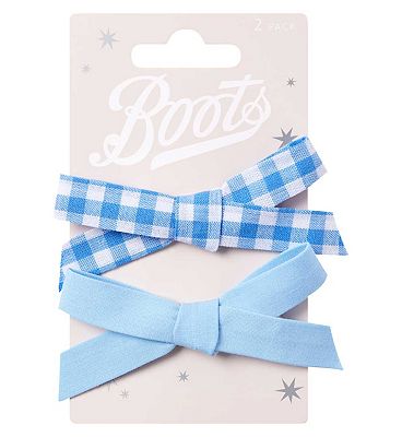 Boots Kids Blue and White Gingham Bow Clip