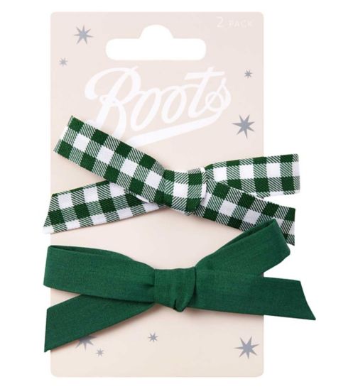Boots Kids Green and White Gingham Bow Clip