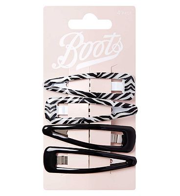 Boots Zebra Print and Black Clips 4 pk