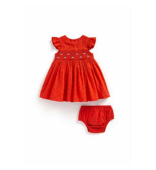 Red Broiderie Dress and Knicker Set