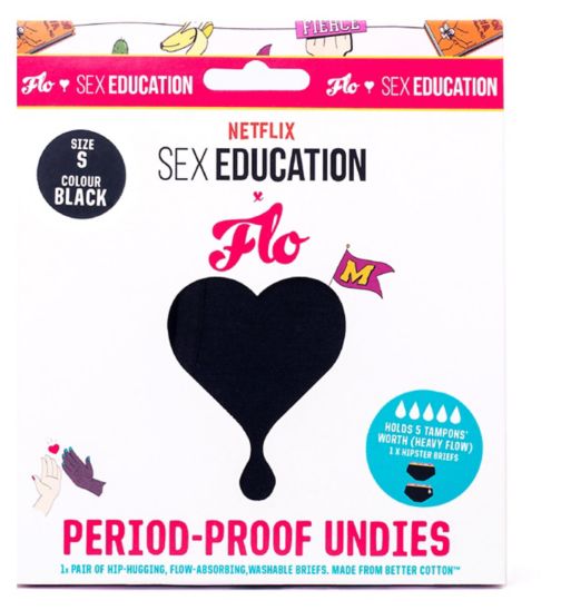 FLO x Netflix Sex Education Period-Proof Underwear, Hipster Briefs, Black