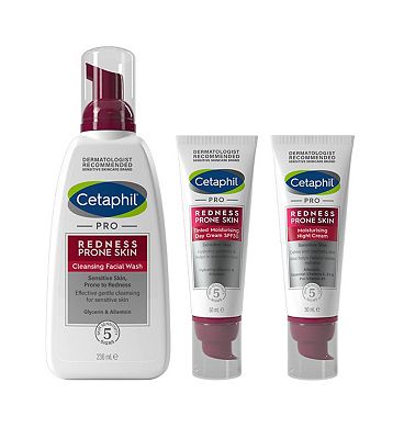 Cetaphil Redness Control Bundle: Face Wash + Day Cream + Night Cream for Redness-Prone Skin
