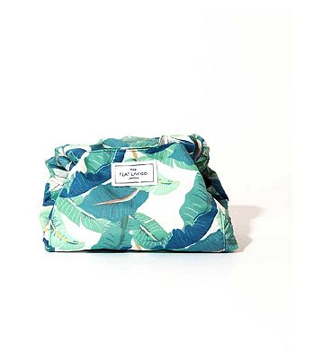 The Flat Lay Co. Open Flat Drawstring Makeup Bag in Tropical Leaves Print