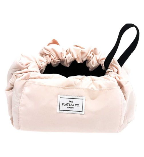 The Flat Lay Co. Open Flat Drawstring Makeup Bag in Blush Pink