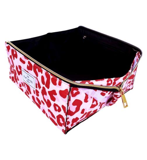 The Flat Lay Co. Open Flat Box Makeup Bag in Pink Leopard Print