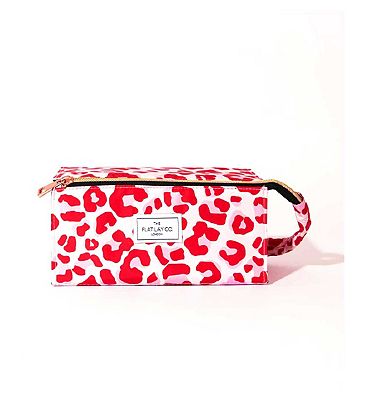 The Flat Lay Co. Open Flat Box Makeup Bag in Pink Leopard Print