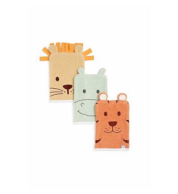 Mothercare Animal Kingdom Wash Mitts - 3 Pack