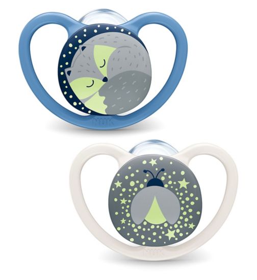 NUK Space Night Soother 0-6m, 2 Pack - Blue