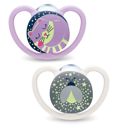 NUK Space Night Soother 0-6m, 2 Pack - Pink