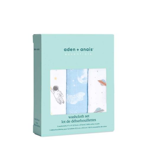 aden + anais™ Essentials 3 Pack Cotton Muslin Washcloth - Space Explorers