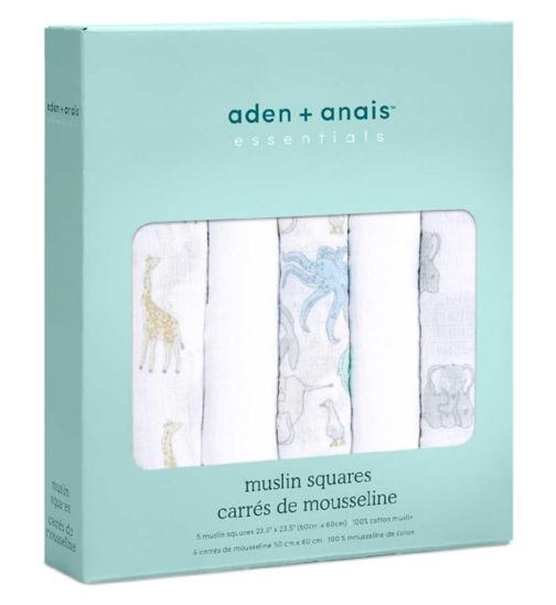 aden + anais™ essentials 5 pack cotton muslin squares natural history